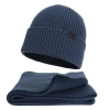 Czapka i szalik męski zimowy komplet, niebieski, 100% wełniany merino Brivio-1