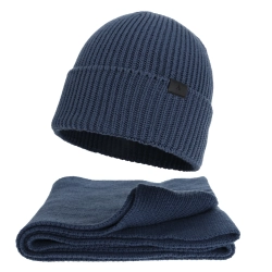 Czapka i szalik męski zimowy komplet, niebieski, 100% wełniany merino Brivio-1