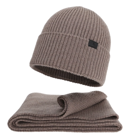 Czapka i szalik męski zimowy komplet, beżowy, 100% wełniany merino Brivio-1