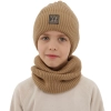 Czapka i komin podszyty polarem dla chłopca zimowy komplet, camel, z wełną merino, Livo-2