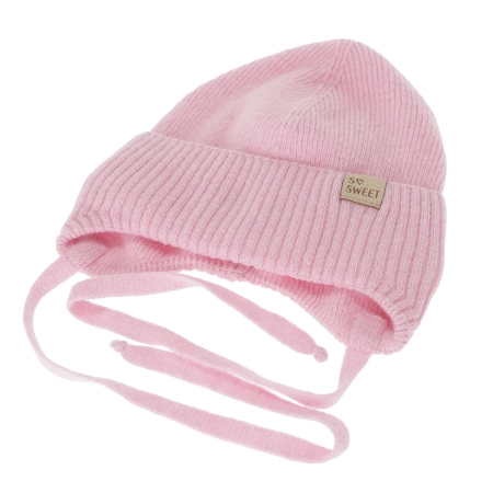 Czapka zimowa dla dziewczynki, wełna merino z kaszmirem, wiązana, kremowa Dalira-4