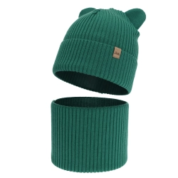 Czapka i komin dla chłopca jesienny, wiosenny komplet, szmaragdowy, 100% wełniany merino Alviro-1