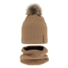 Czapka i komin dla chłopca zimowy komplet, camel, z pomponem, podszyty Kalen-1