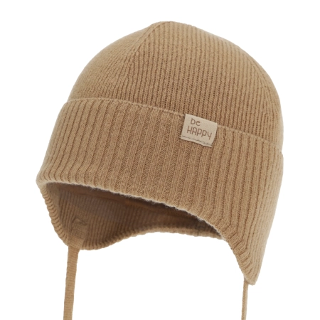 Czapka zimowa dla chłopca, podszyta bawełną, camel, wełna merino z kaszmirem, Dorino-1