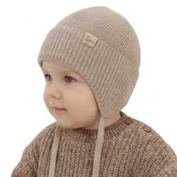 Czapka zimowa dla chłopca, podszyta bawełną, beżowa, wełna merino z kaszmirem, Dorino-1