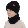 Czapka i komin dla chłopca, zimowy komplet, 100% wełniany merino, czarny Serimo-1