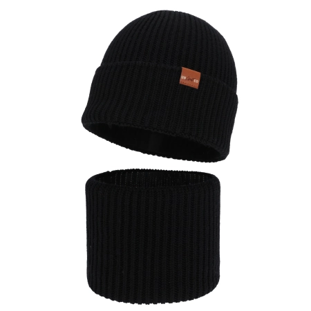 Czapka i komin dla chłopca, zimowy komplet, 100% wełniany merino, czarny Serimo-2