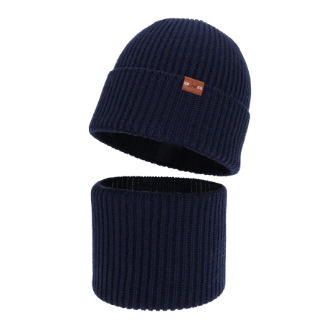 Czapka i komin dla chłopca, zimowy komplet, 100% wełniany merino, granatowy Serimo-3
