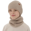 Czapka i komin dla chłopca, zimowy komplet, 100% wełniany merino, beżowy Serimo-1