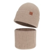Czapka i komin dla chłopca, zimowy komplet, 100% wełniany merino, beżowy Serimo-3