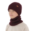 Czapka i komin dla chłopca, zimowy komplet, 100% wełniany merino, burgundowy Serimo-1