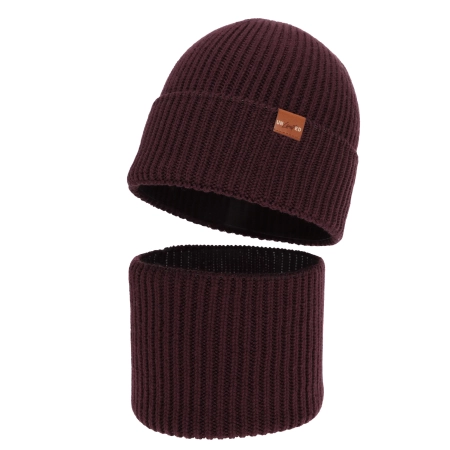 Czapka i komin dla chłopca, zimowy komplet, 100% wełniany merino, burgundowy Serimo-3