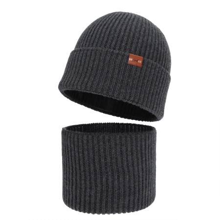 Czapka i komin dla chłopca, zimowy komplet, 100% wełniany merino, ciemnoszary Serimo-2