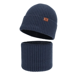 Czapka i komin dla chłopca, zimowy komplet, 100% wełniany merino, ciemnoniebieski Serimo-1