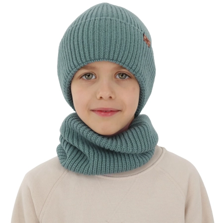 Czapka i komin dla chłopca, zimowy komplet, 100% wełniany merino, niebieski Serimo-2