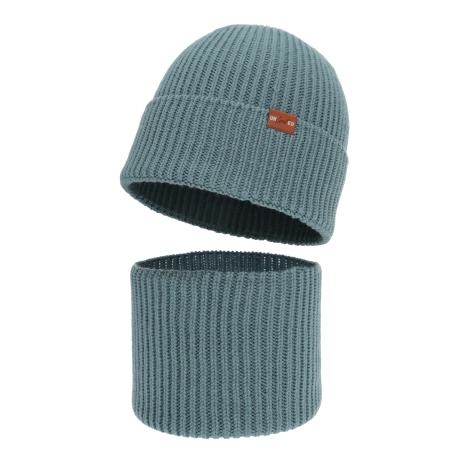 Czapka i komin dla chłopca, zimowy komplet, 100% wełniany merino, niebieski Serimo-3