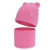 Czapka i komin dla dziewczynki jesienny, wiosenny komplet, różowy, 100% wełniana merino Belira-3