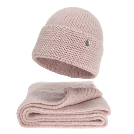 Czapka i szalik damski, zimowy komplet, różowy, Manali-1