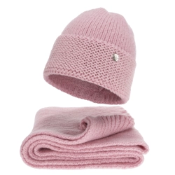 Czapka i szalik damski, zimowy komplet, różowy, Manali-1