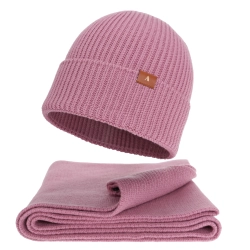 Czapka i szalik damski, zimowy komplet, wrzosowy, 100% wełniany merino Arvona-1