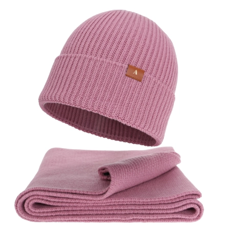 Czapka i szalik damski, zimowy komplet, wrzosowy, 100% wełniany merino Arvona-1