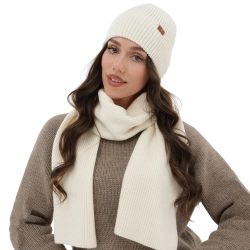 Czapka i szalik damski, zimowy komplet, kremowy, 100% wełniany merino Arvona-1