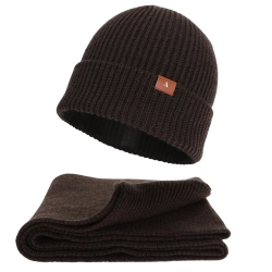 Czapka i szalik damski, zimowy komplet, brązowy, 100% wełniany merino Arvona-1