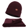Czapka i szalik damski, zimowy komplet, burgundowy, 100% wełniany merino Arvona-1