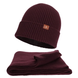 Czapka i szalik damski, zimowy komplet, burgundowy, 100% wełniany merino Arvona-1