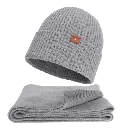 Czapka i szalik damski, zimowy komplet, szary, 100% wełniany merino Arvona-2