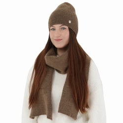 Czapka i szalik damski, zimowy komplet, brązowy, Ravi-1