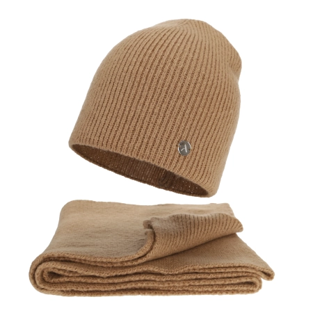 Czapka i szalik damski, zimowy komplet, camel, Ravi-2