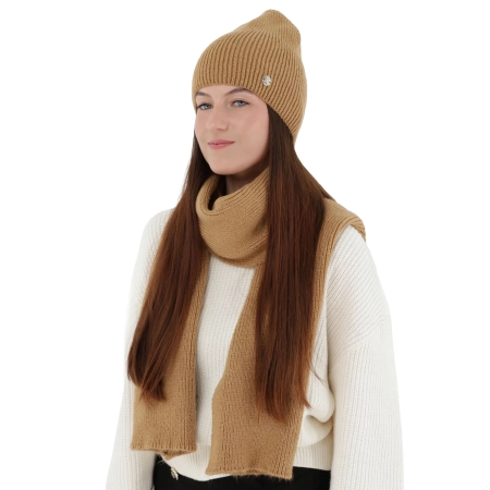 Czapka i szalik damski, zimowy komplet, camel, Ravi-7