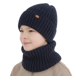 Czapka i komin dla chłopca, zimowy komplet, jeansowy Zimelo-1