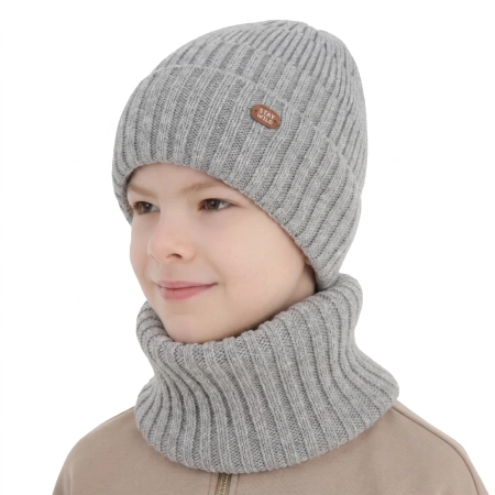 Czapka i komin dla chłopca, zimowy komplet, szary Zimelo-1