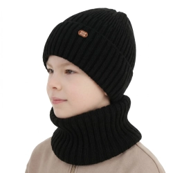 Czapka i komin dla chłopca, zimowy komplet, czarny Zimelo-1