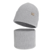 Czapka i komin dla dziewczynki, zimowy komplet, bezszwowy, szary, 100% wełniany merino, Silena-2