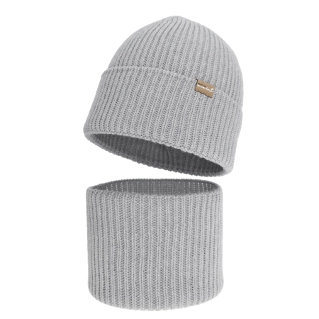 Czapka i komin dla dziewczynki, zimowy komplet, bezszwowy, szary, 100% wełniany merino, Silena-2