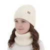 Czapka i komin dla dziewczynki, zimowy komplet, bezszwowy, kremowy, 100% wełniany merino, Silena-1