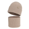 Czapka i komin dla dziewczynki, zimowy komplet, bezszwowy, beżowy, 100% wełniany merino, Silena-1