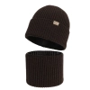 Czapka i komin dla dziewczynki, zimowy komplet, bezszwowy, brązowy, 100% wełniany merino, Silena-2