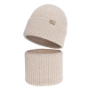 Czapka i komin dla dziewczynki, zimowy komplet, bezszwowy, jasnobeżowy, 100% wełniany merino, Silena-2