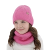 Czapka i komin dla dziewczynki, zimowy komplet, bezszwowy, różowy, 100% wełniany merino, Silena-2