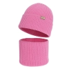 Czapka i komin dla dziewczynki, zimowy komplet, bezszwowy, różowy, 100% wełniany merino, Silena-3