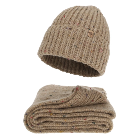 Czapka i szalik damski, zimowy komplet, ciemnobeżowy, z wełną merino, Notte-2