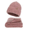 Czapka i szalik damski, zimowy komplet, różowy, z wełną merino, Notte-2