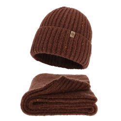 Czapka i szalik damski, zimowy komplet, brązowy, z wełną merino, Notte-1