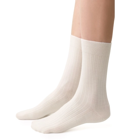 Skarpety damskie, z wełną merino, kremowe, prążek-1