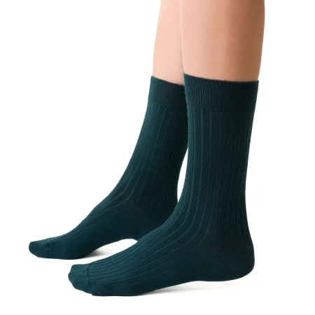 Skarpety damskie, z wełną merino, zielone, prążek-1