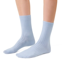 Skarpety damskie, z wełną merino, błękitne, prążek-1